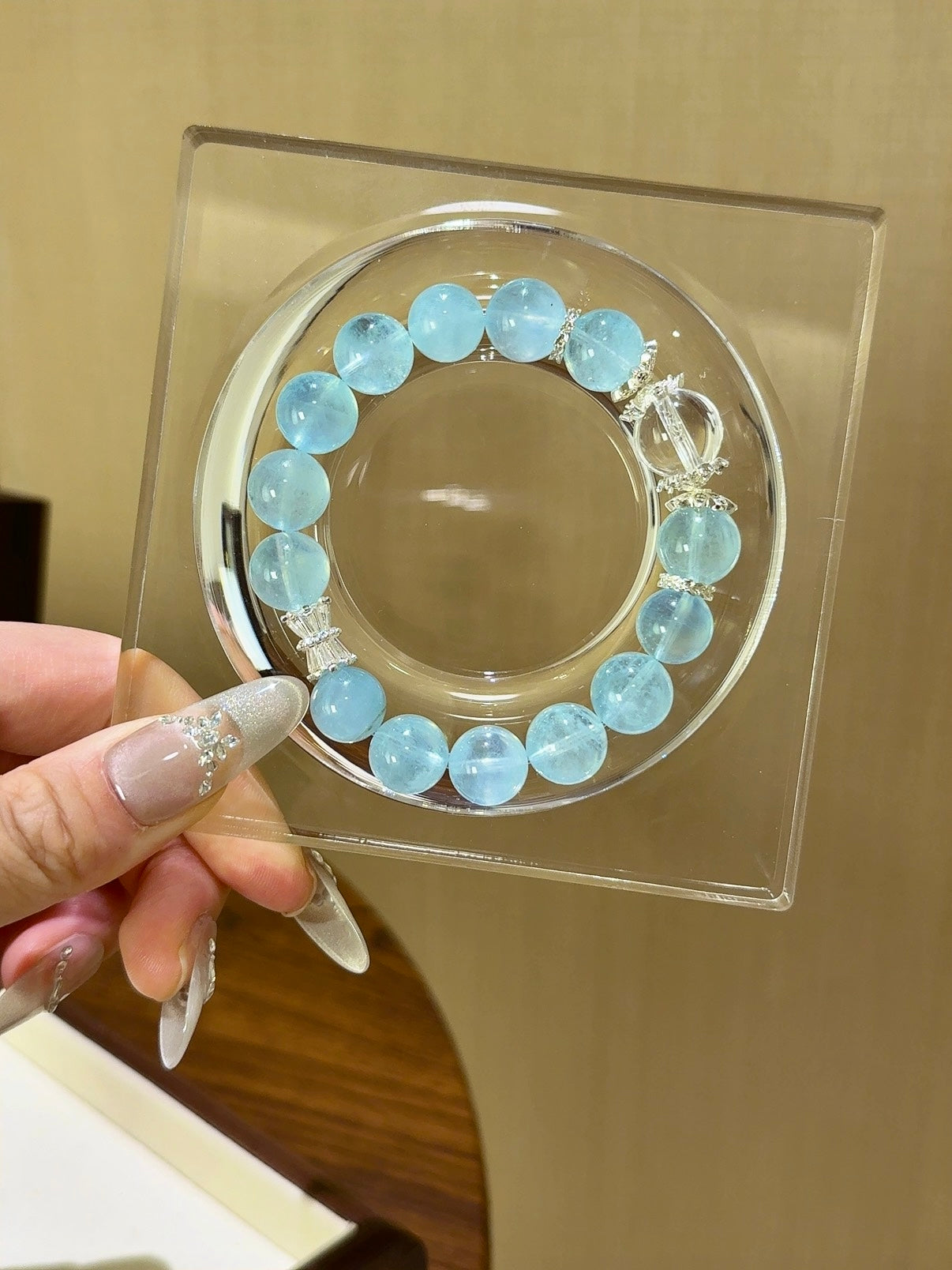 ▫️▪️ Aquamarine white crystal bracelet